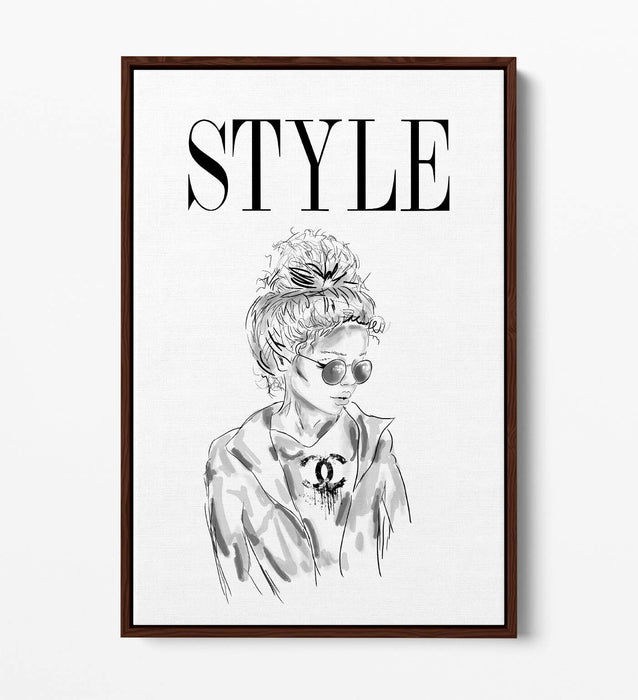 STYLE GIRL COCO -FLOAT EFFECT CANVAS WALL ART PIC PRINT- BLACK & WHITE