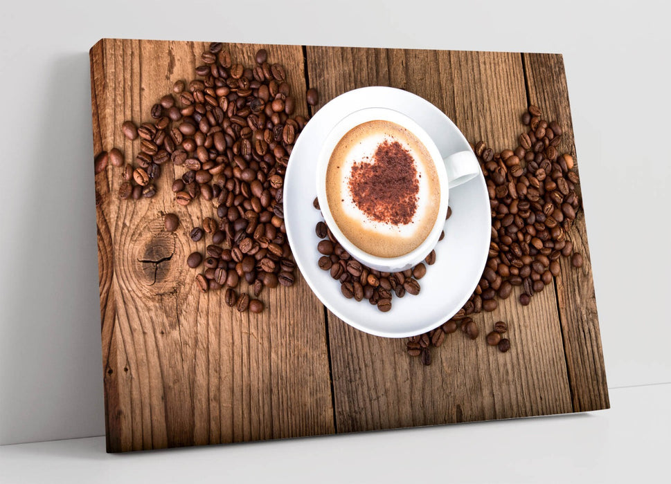 Coffee Cup Wall Art – Heart Coffee Canvas Print | Handmade Kitchen Decor
