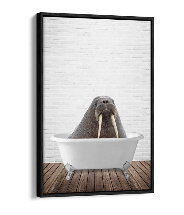 WALRUS IN BATHTUB -QUIRKY BATHROOM FLOAT EFFECT CANVAS WALL ART PIC PRINT