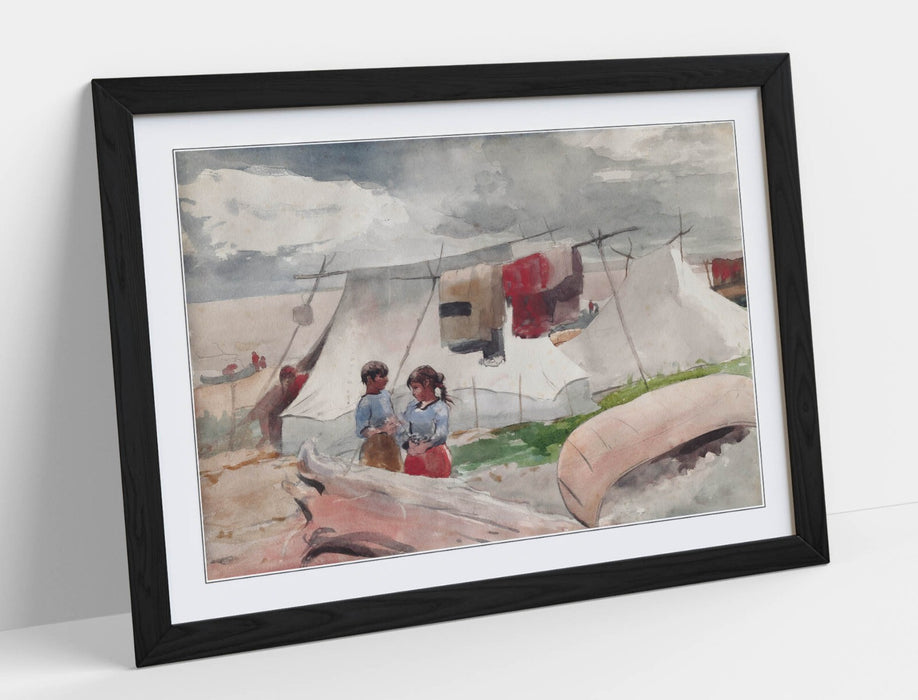 Framed Wall Art - Winslow Homer Indian Camp Painting | Handmade UK Wood Grain Frame