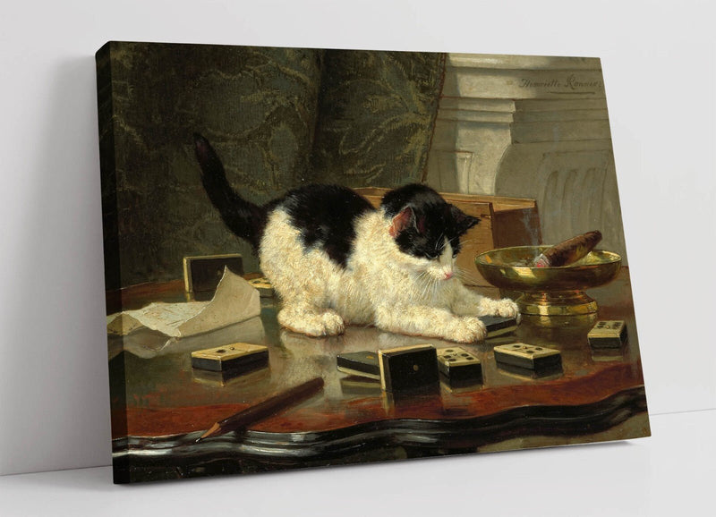 Kitten Playing Canvas - Handmade Canvas Wall Art Painting With Premium Varnish Finish