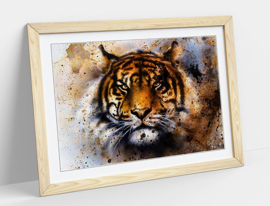 Tiger Wall Art - Handmade Framed Abstract Tiger Poster with Rusty Background Print