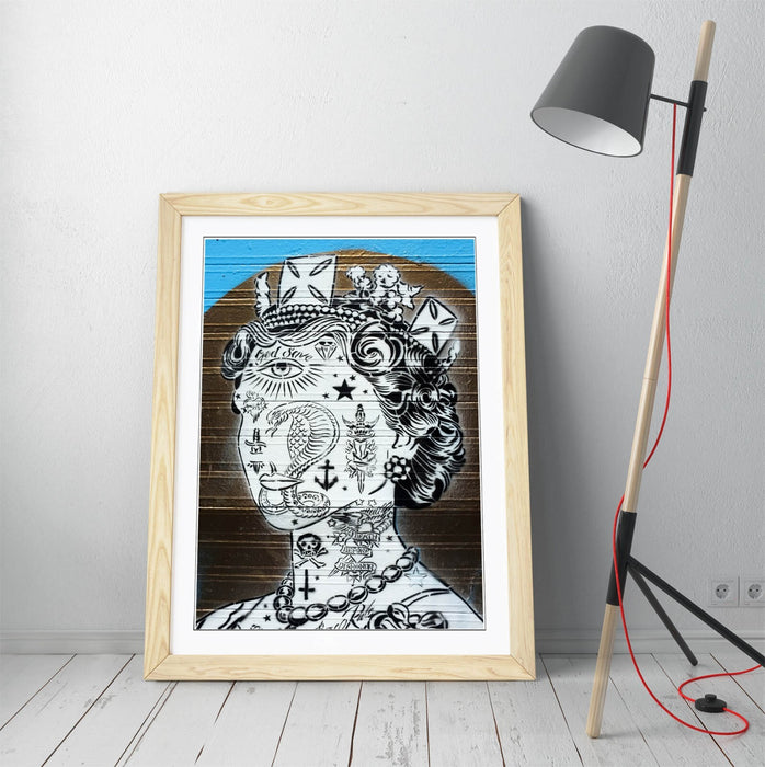 Queen Elizabeth Tattoo Art – Framed Wall Art Poster | Graffiti Style Print