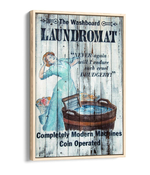 Vintage Canvas Wall Art - Blue Laundry Room Print | Float Effect, Ready to Hang