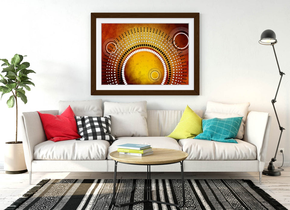 Framed Abstract Poster - Yellow Sun Artwork | Modern Bedroom Wall Art Print