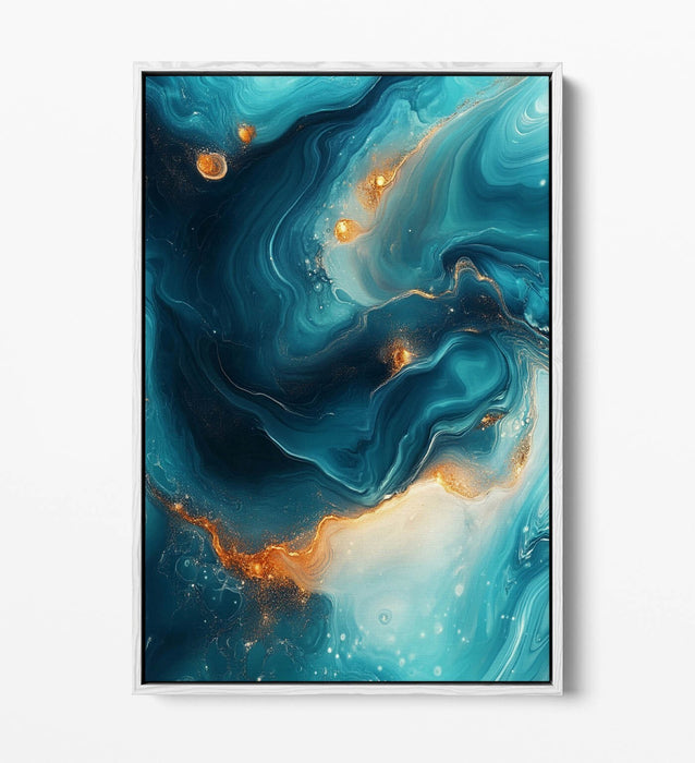 Abstract Canvas Wall Art – Blue Gold Float Effect Modern Wall Decor Print