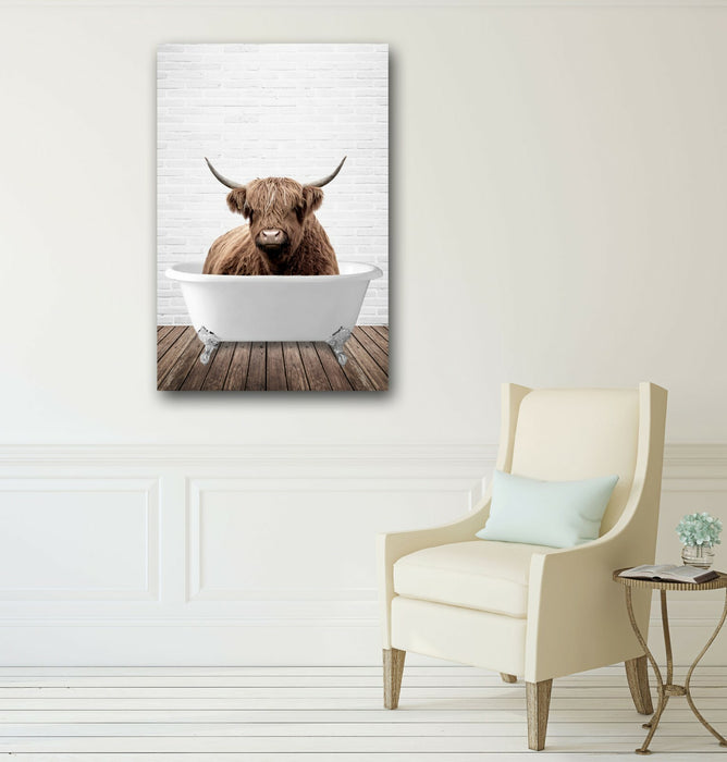 Highland Cow Animal in Bath CANVAS WALL ART PRINT ARTWORK PAINTING FRAMED POSTER