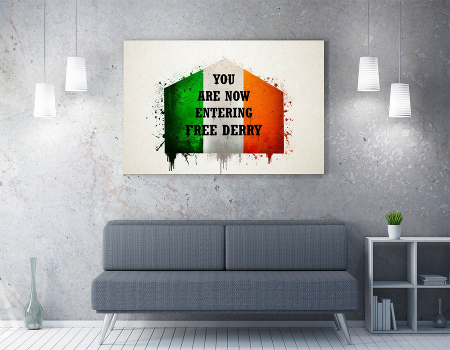 FREE DERRY CORNER IRISH FLAG SPLASH -CANVAS WALL ART PRINT ARTWORK DEEP FRAME