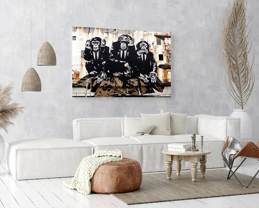 3 WISE MONKEYS BANKSY  CANVAS WALL GRAFFITI ART PRINT ARTWORK FRAMED POSTER