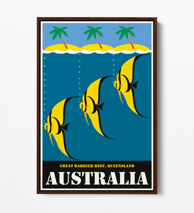 VINTAGE RETRO AUSTRALIA TRAVEL POSTER -FLOAT EFFECT CANVAS ART PRINT- YELLOW
