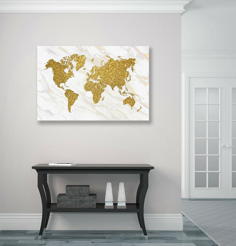 Marble Gold World Map Canvas Wall Art - Deep Framed UK Handmade Painting
