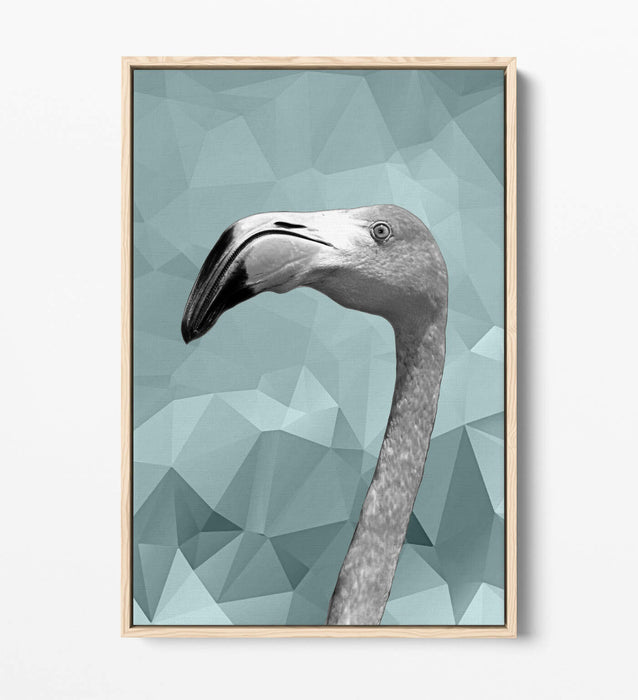 FLAMINGO DUCK EGG BLUE GEOMETRIC -FLOAT EFFECT CANVAS WALL ART PIC PRINT-