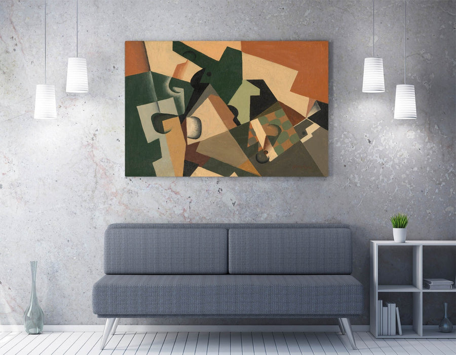 JUAN GRIS, GLASS AND CHECKERBOARD -CANVAS WALL ARTWORK PICTURE PRINT