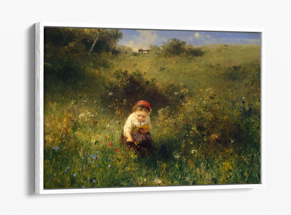 LUDWIG KNAUS, GIRL IN A FIELD -FLOAT EFFECT CANVAS WALL ART PRINT