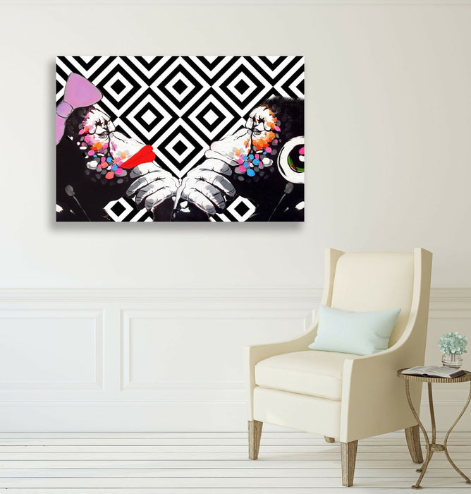 BANKSY DJ MONKEY THINKER DUO CANVAS WALL ART PRINT GEOMETRIC ARTWORK GRAFFITI