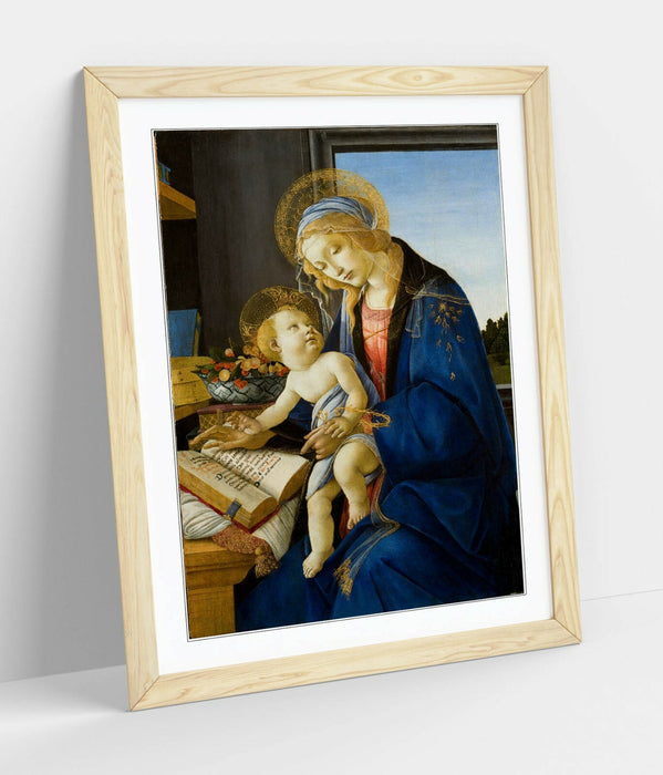 Framed Wall Art - Sandro Botticelli Madonna of the Book Print with Natural Wood Grain Frame