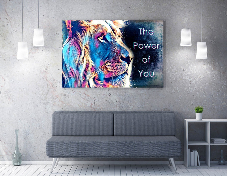 PURPLE BLUE LION SKETCH MOTIVATIONAL QUOTE -CANVAS FRAMED WALL ART PIC PRINT