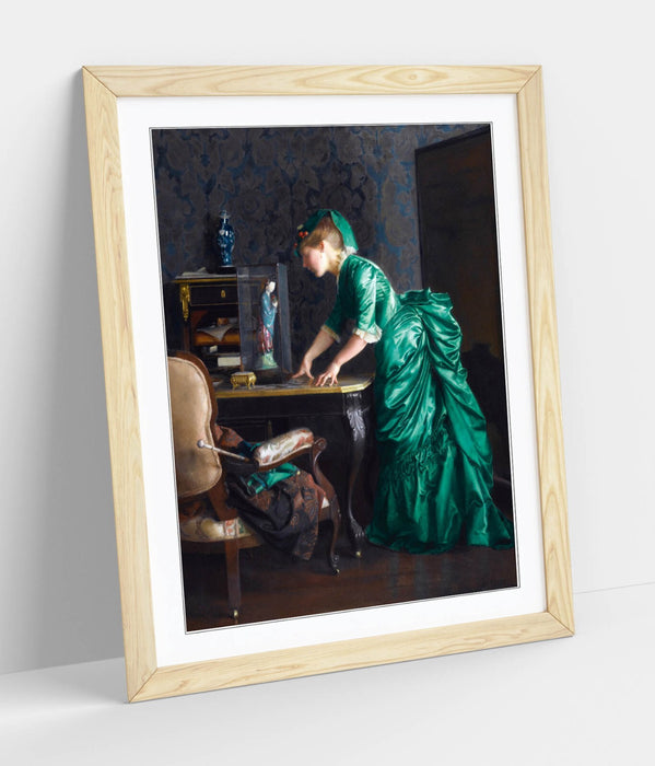 Framed Wall Art Featuring William McGregor Paxton Green Dress Painting – Matte Paper Print