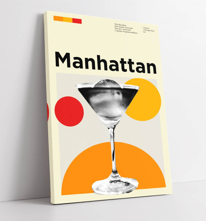 Canvas Wall Art - Manhattan Cocktail Funky Poster | Handmade Canvas Print