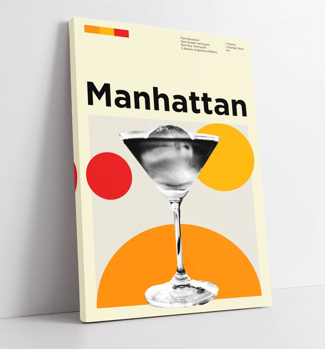 Canvas Wall Art - Manhattan Cocktail Funky Poster | Handmade Canvas Print