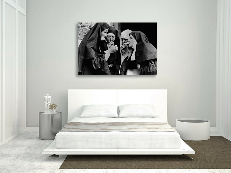 Vintage Canvas Wall Art – Nuns Smoking Artwork | Handmade Framed Canvas Print