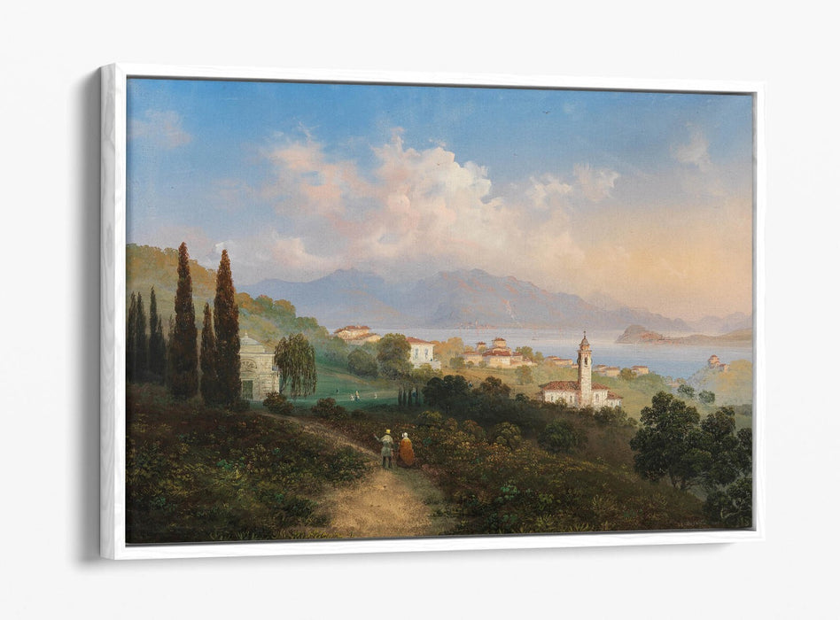 CARLO BOSSOLI, VIEW OF LAKE COMO & MENAGGIO -FLOAT EFFECT CANVAS WALL ART PRINT