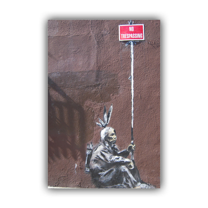 BANKSY STYLE - NO TRESPASSING -  CANVAS STREET WALL ART PRINT ARTWORK