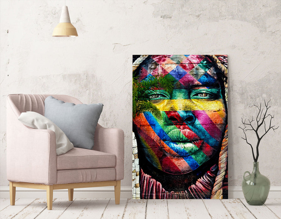 Canvas Wall Art | Graffiti Artwork Black Woman Print - Multi Colour Premium Varnish Finish