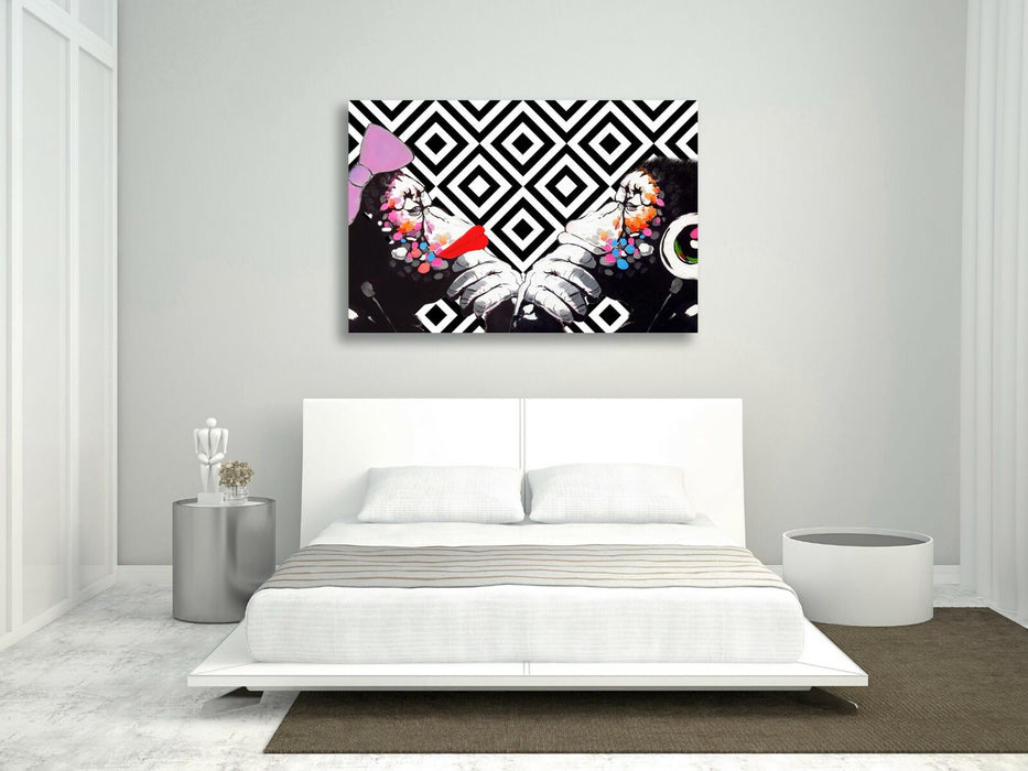 BANKSY DJ MONKEY THINKER DUO CANVAS WALL ART PRINT GEOMETRIC ARTWORK GRAFFITI