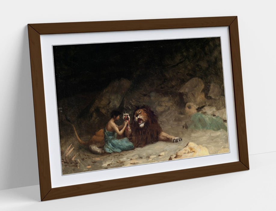 Framed Wall Art - Jean-Leon Gerome Androcles Painting Poster Print With Woodgrain Frame