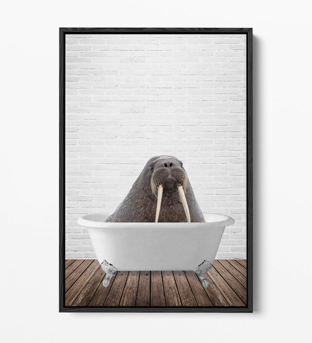 WALRUS IN BATHTUB -QUIRKY BATHROOM FLOAT EFFECT CANVAS WALL ART PIC PRINT