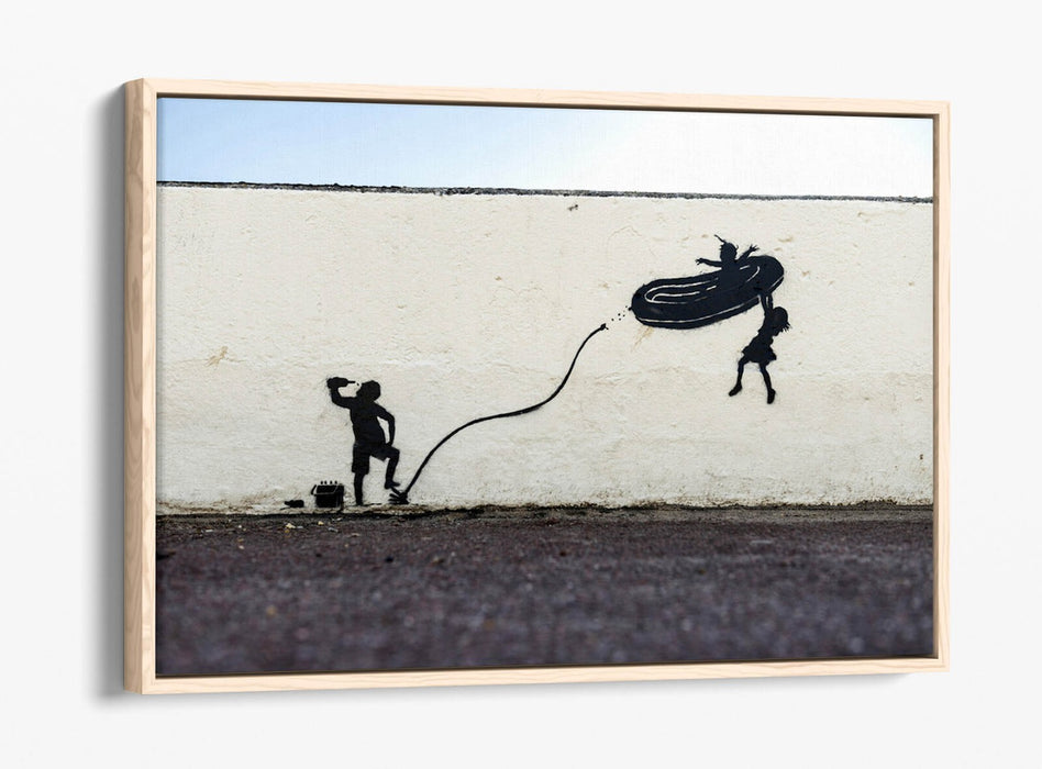 Banksy Canvas Art - Dinghy Graffiti Print On Float Effect Canvas | Handmade UK