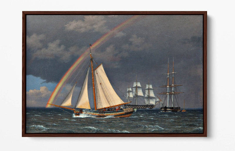 Float Effect Canvas Art - Rainbow At Sea Painting | Premium 30mm Deep Frame