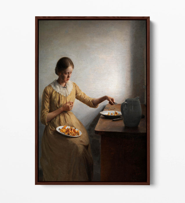 Canvas Art Print - Peter Ilsted Young Girl Cleaning Chanterelles | Float Effect, Premium Frame