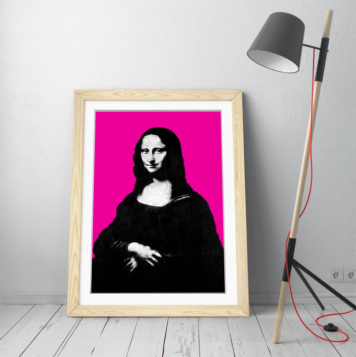 MONA LISA DA VINCI POP ART HOT PINK BACKGROUND -FRAMED WALL ART PICTURE PRINT