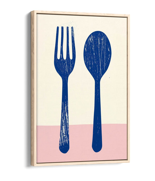 Minimalist Kitchen Art – Float Effect Canvas Wall Art With Fork Spoon Illustration