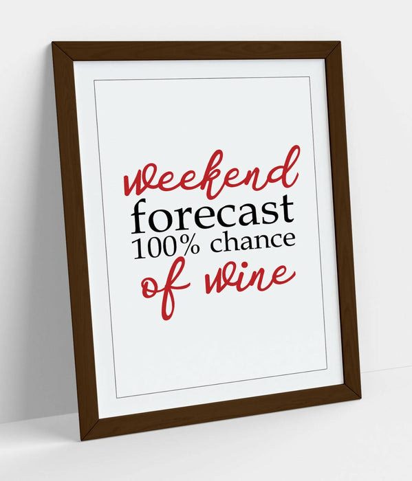 "WEEKEND FORECAST WINE" HOME QUOTE SLOGAN -FRAMED WALL ART PICTURE PRINT