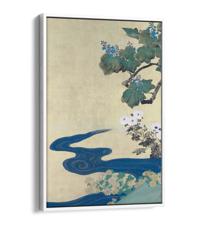 Canvas Wall Art Print - Sakai Hoitsu Paulownias & Chrysanthemums | Float Effect, Premium Floral Artwork