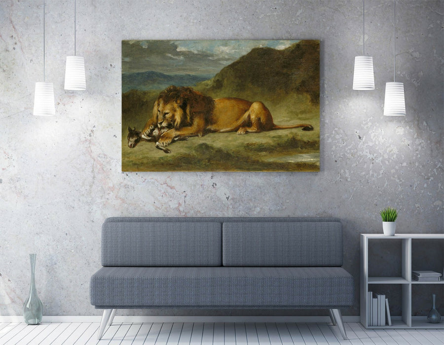 Canvas Wall Art - Eugene Delacroix Lion Devouring Animal Print on Archival Grade Canvas