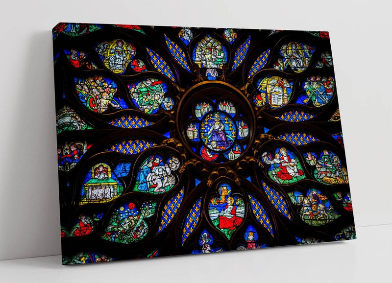 Stained Glass Canvas - Vintage Multi Colour Artwork | Framed Wall Art Print