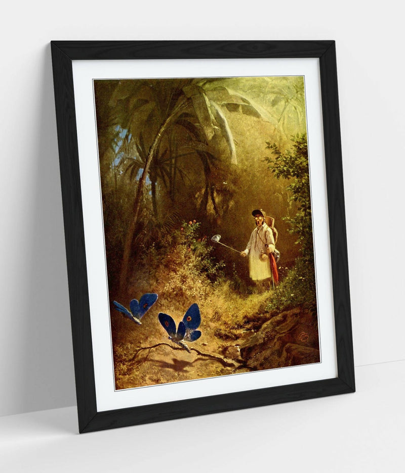 Framed Art Poster – Butterfly Hunter by Carl Spitzweg | Handmade UK Poster Print with Frame - 3 Colours