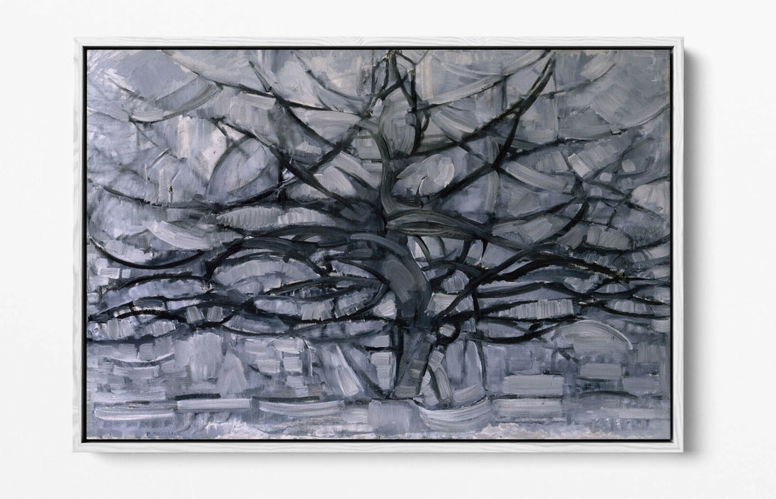 PIET MONDRIAN GRAY TREE -FLOAT EFFECT CANVAS WALL ART PIC PRINT- BLACK