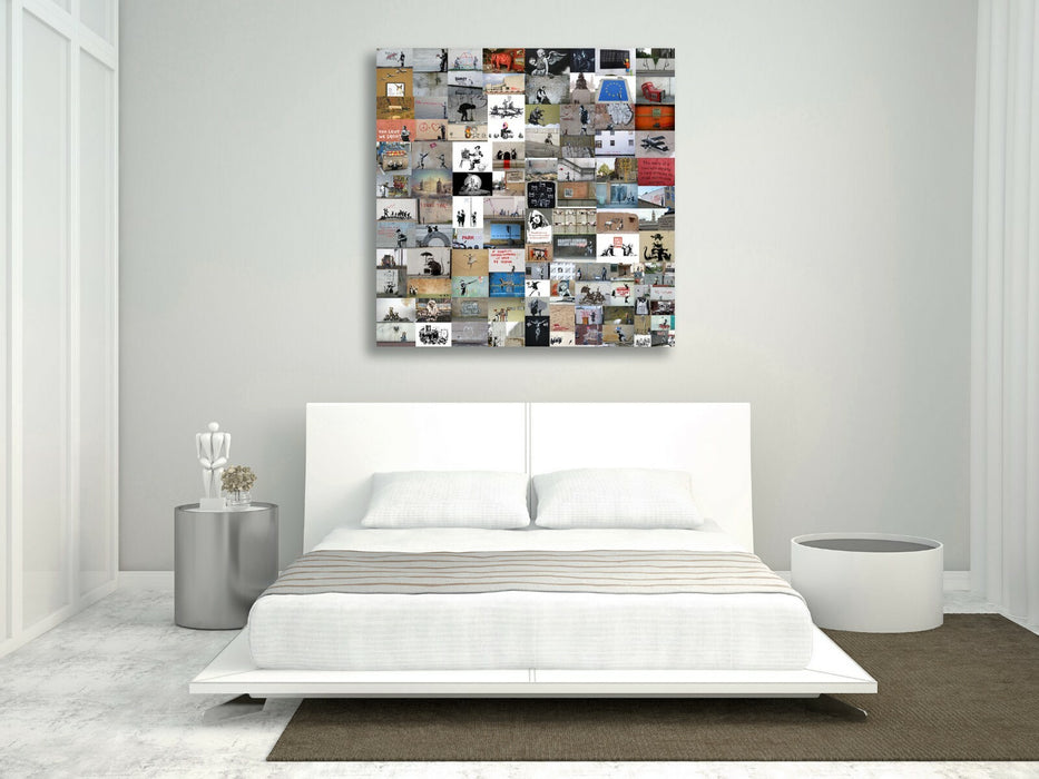 BANKSY COLLAGE MONTAGE CANVAS WALL ART PICTURE PRINT SQUARE XL