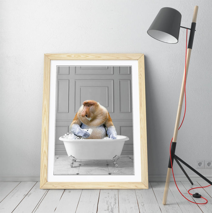 PROBISCUS MONKEY IN BATH PANEL WALL-ART FRAMED POSTER PIC PRINT BATHROOM ARTWORK