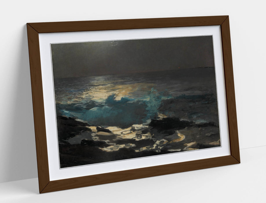 Framed Wall Art - Winslow Homer Moonlight Wood Island Painting, Natural Wood Frame