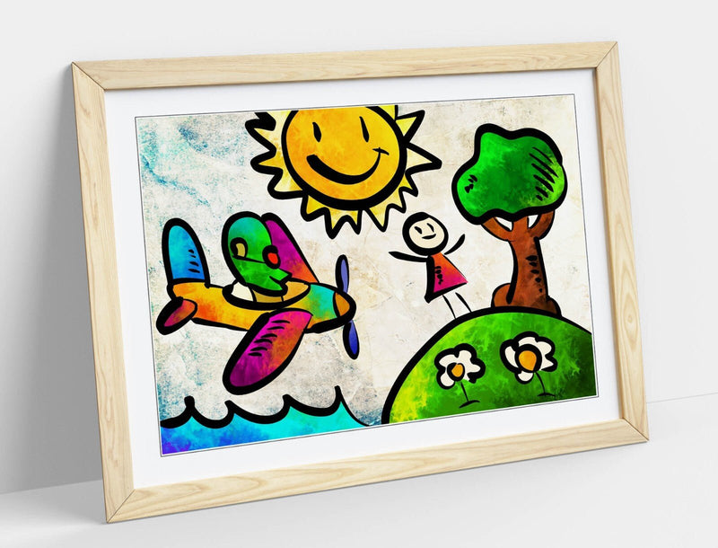 Kids Framed Art - Colorful Kids Posters With Woodgrain Frame Design, Ready To Hang