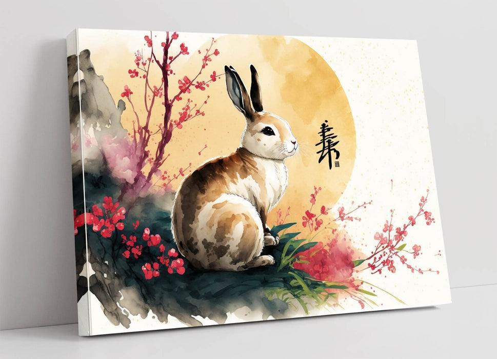 Chinese New Year Canvas - Handmade Rabbit Wall Print | Premium Varnish Finish Art