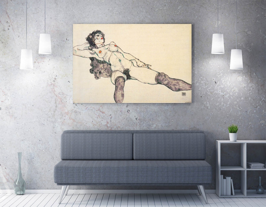 Egon Schiele Canvas Art - Framed Female Nude Painting | Premium Varnish Finish