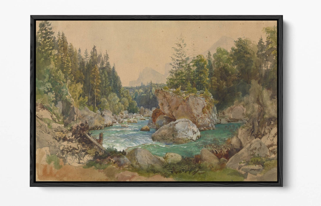 THOMAS ENDER, RIVER LANDSCAPE IN THE ALPS-FLOAT EFFECT CANVAS WALL ART PIC PRINT