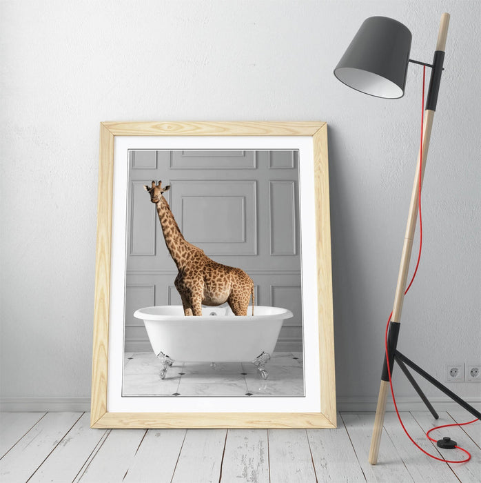 GIRAFFE IN BATHTUB -QUIRKY ART FRAMED POSTER PICTURE PRINT BATHROOM ARTWORK